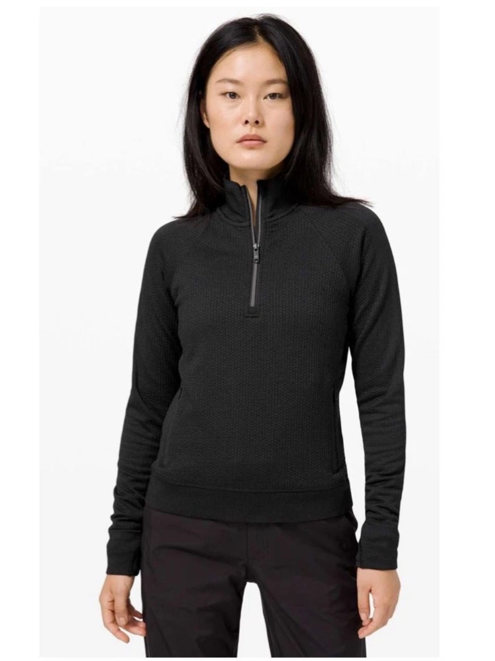 Lululemon Engineered Warmth Half Zip Black Long Sleeve Top Pullover M Honeycomb